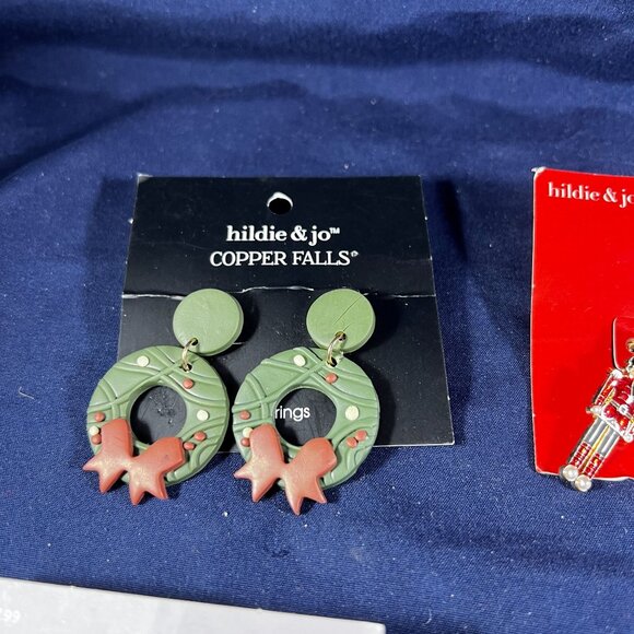 Hildie & Jo Holiday Earrings Set Of 6 - Festive Designs With Nutcracker Gem Drop - Picture 2 of 7